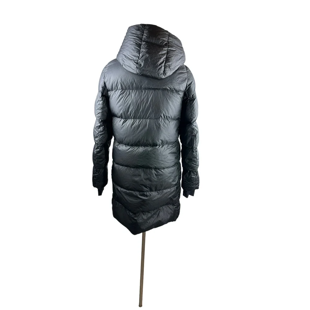 Athleta Lofty Down Coat Goose Down Black Puffer Hooded Puffy Long Coat Medium - Picture 6 of 16